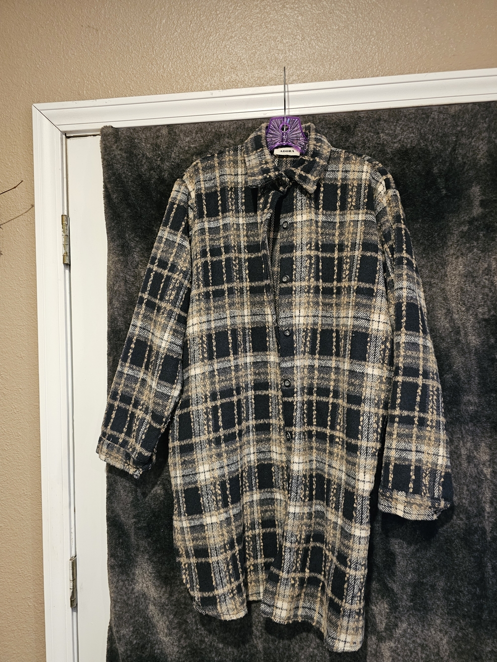 ADORA Black and Cream Plaid Button-Down Shirt